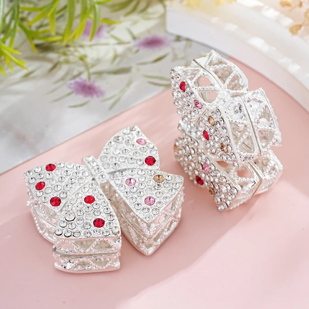 Silver Alloy Beads Diamond Bow Straight Bead