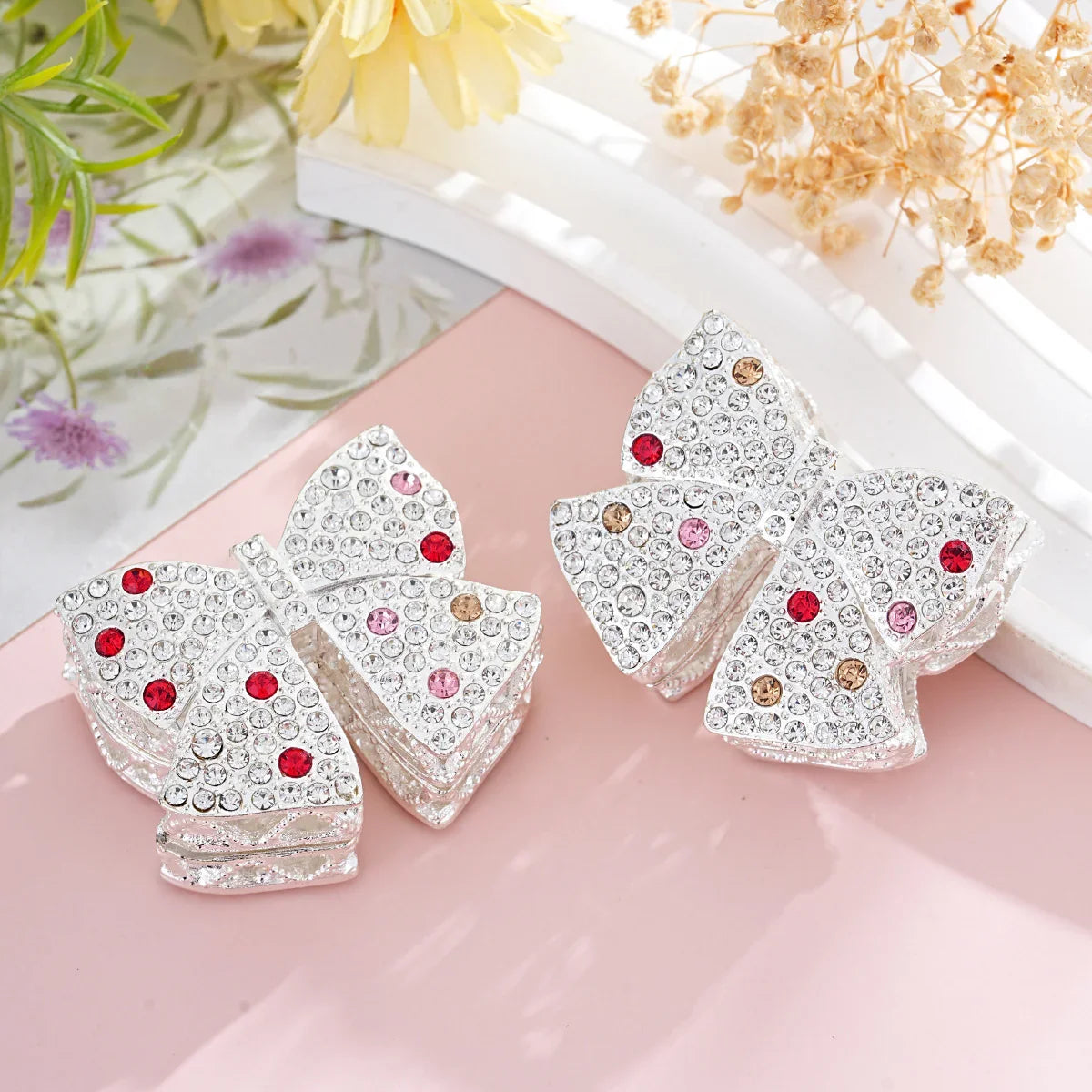 Silver Alloy Beads Diamond Bow Straight Bead