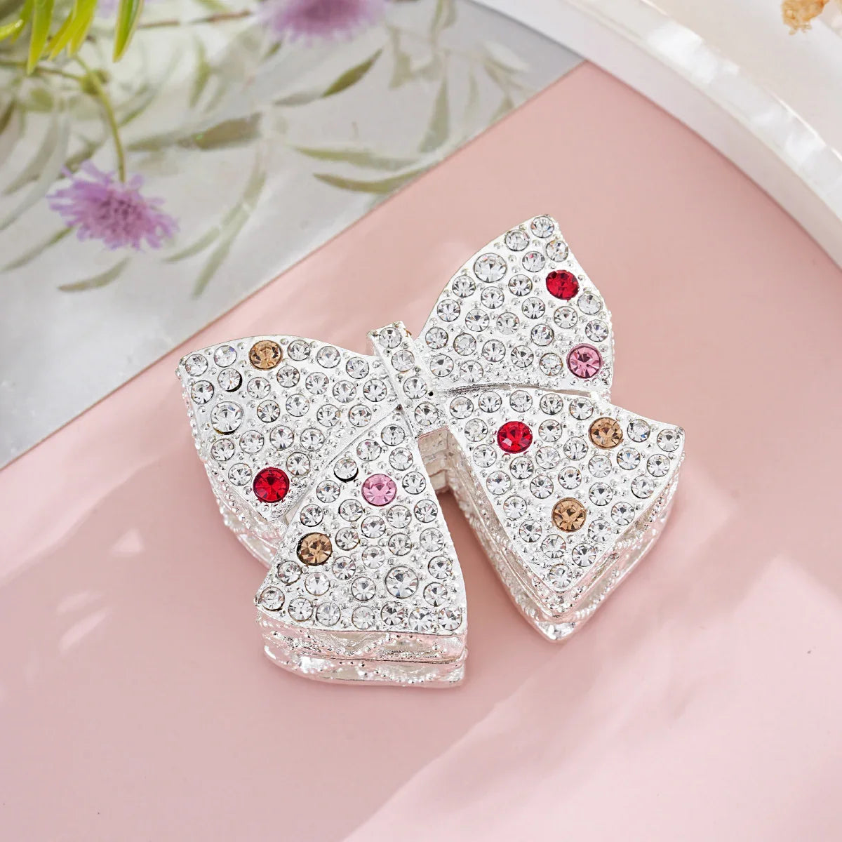 Silver Alloy Beads Diamond Bow Straight Bead