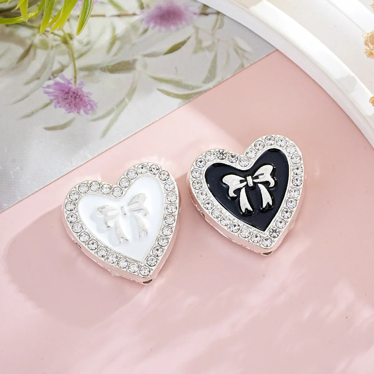 Alloy Dumb Silver Oil Bowknot Love Beaded