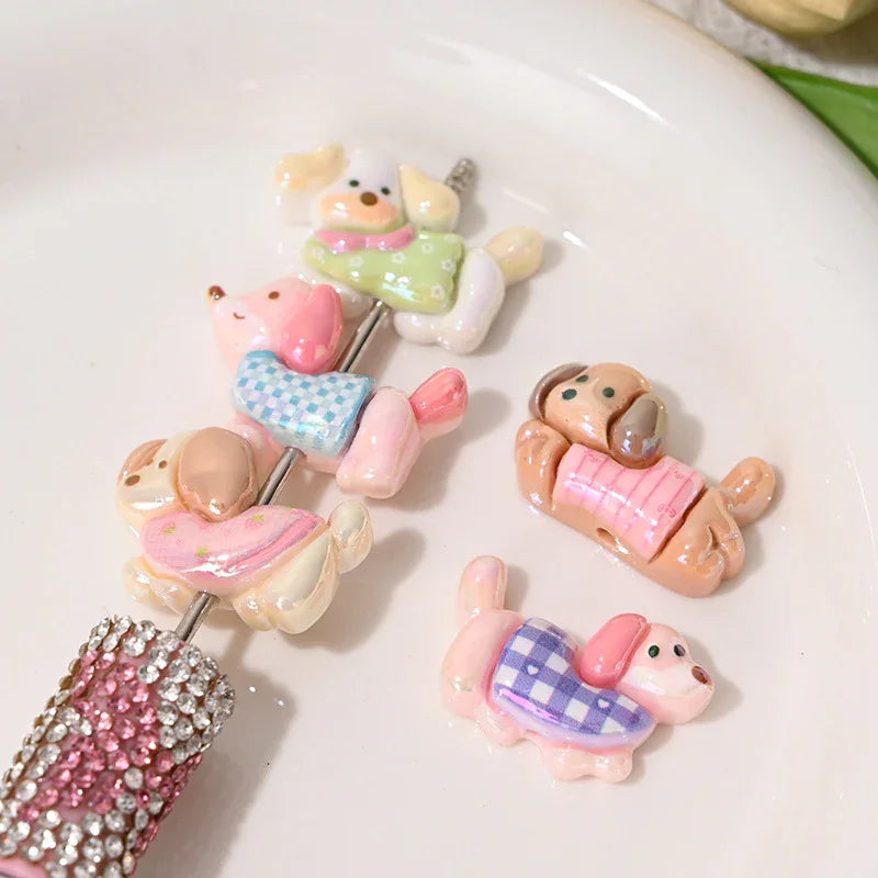 UV Color Plated Straight Hole Special-shaped Beads Sausage Puppy Resin Beads