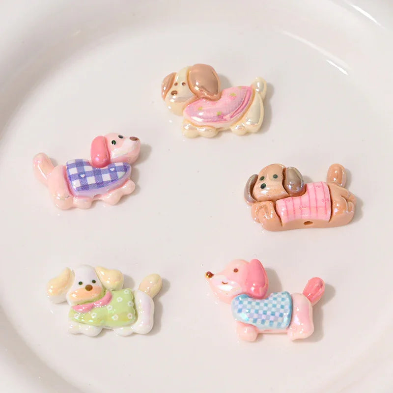 UV Color Plated Straight Hole Special-shaped Beads Sausage Puppy Resin Beads