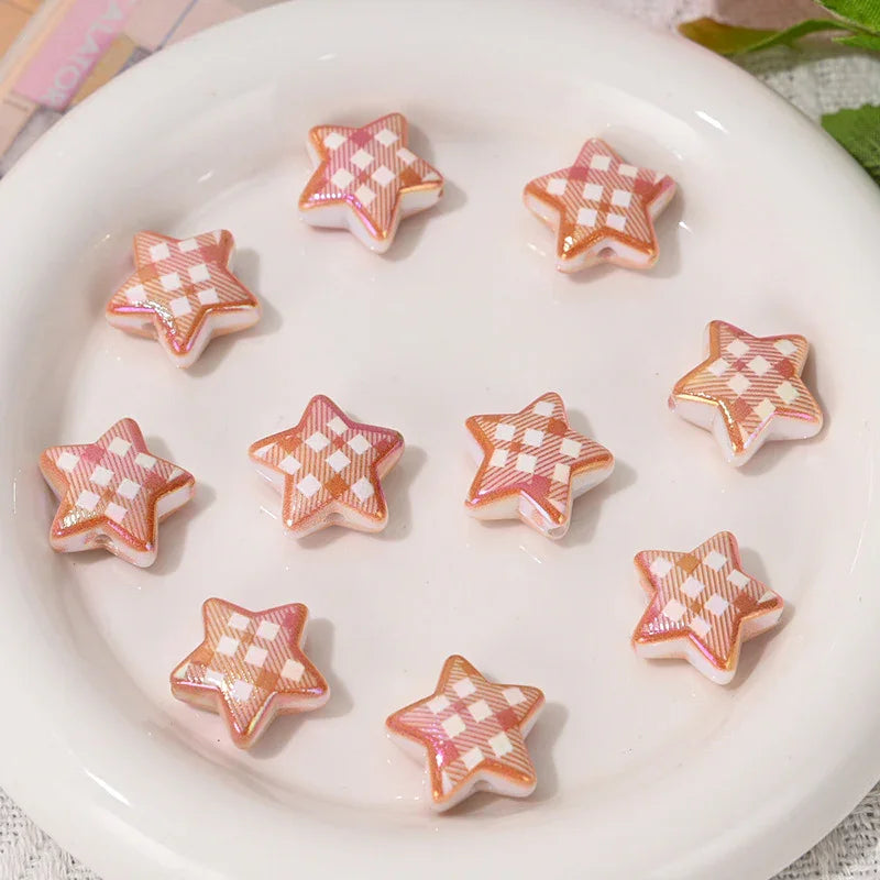 Printed check five-pointed star loose beads