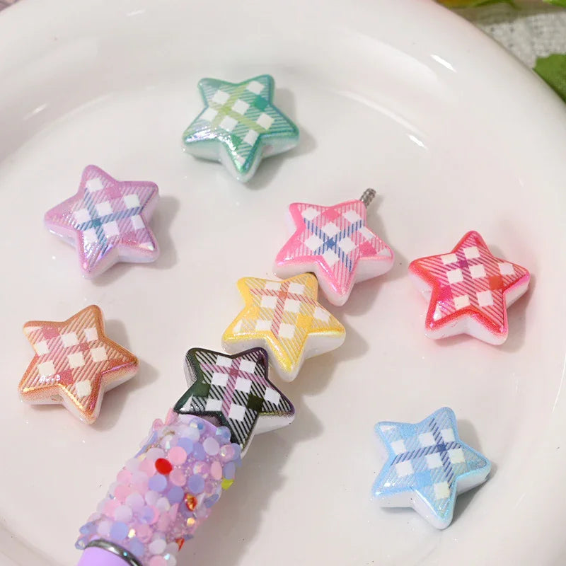 Printed check five-pointed star loose beads