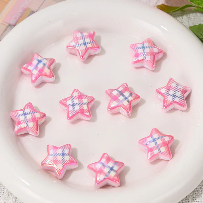 Printed check five-pointed star loose beads