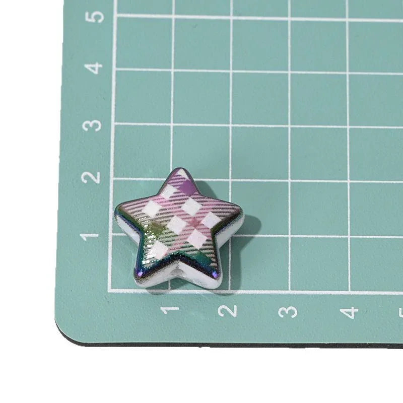 Printed check five-pointed star loose beads