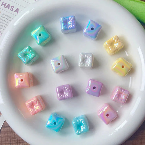 Acrylic Balloon Square Straight Hole Beaded AB Plated Loose Beads