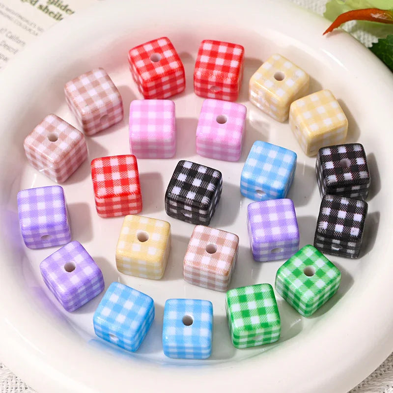 All-match Check Square Through Hole Bead