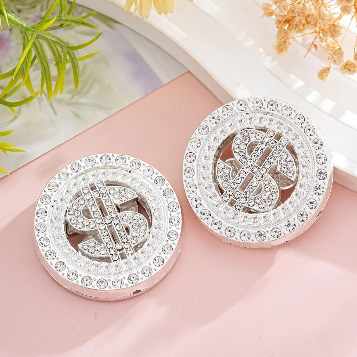 Diamond-encrusted Dollar Logo Straight-hole Beads