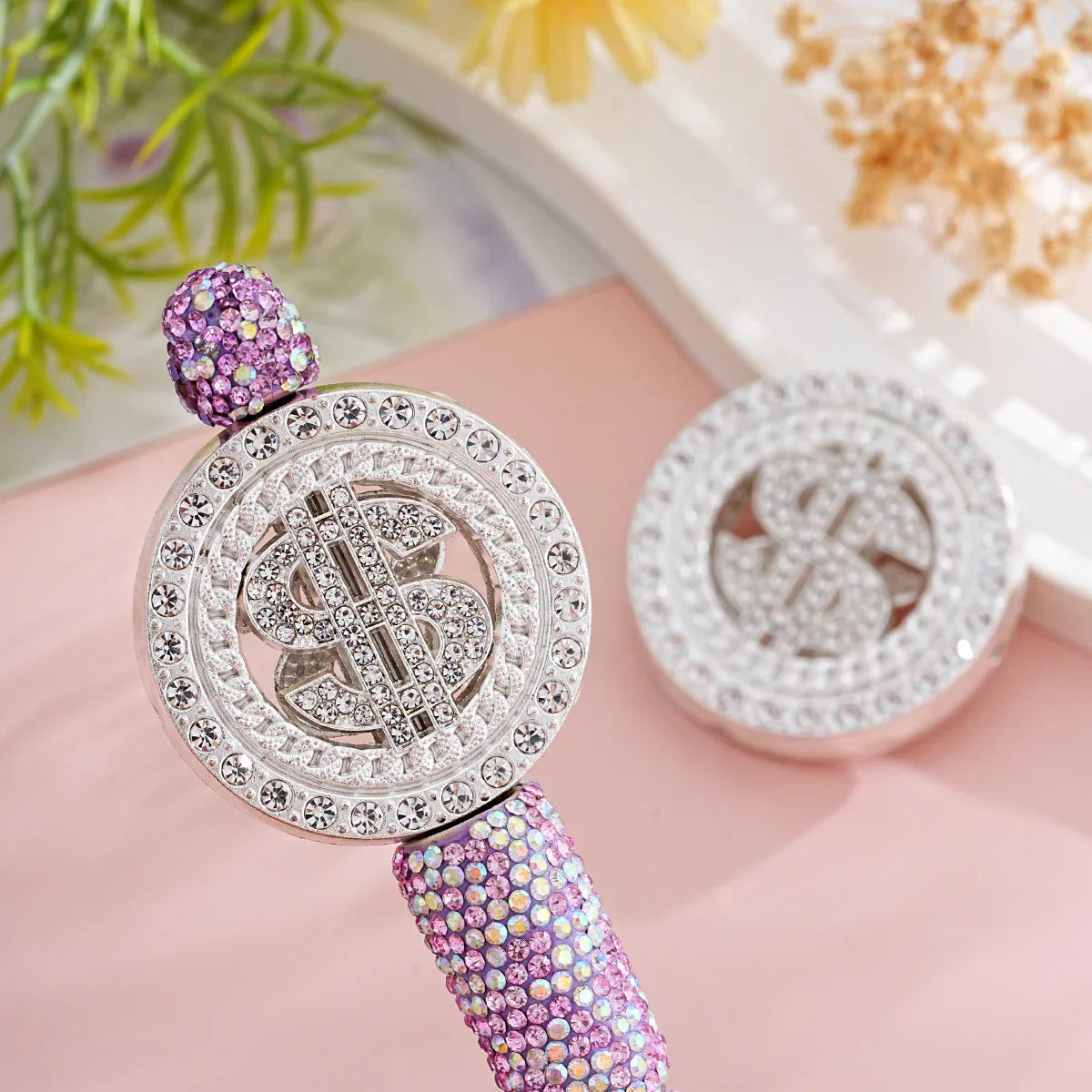 Diamond-encrusted Dollar Logo Straight-hole Beads