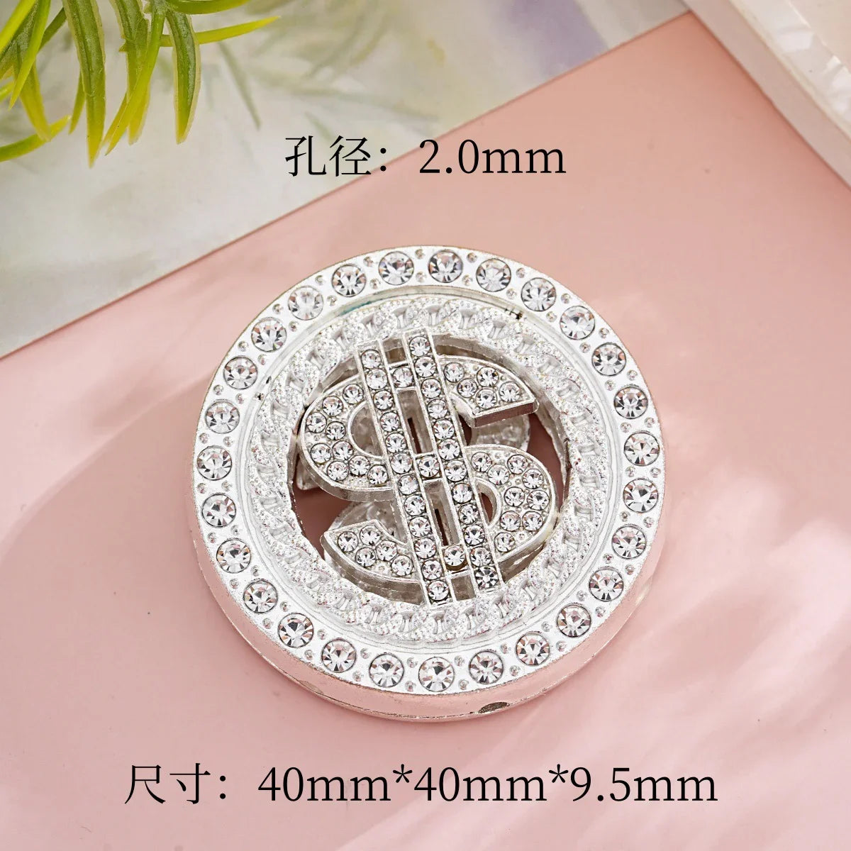 Diamond-encrusted Dollar Logo Straight-hole Beads