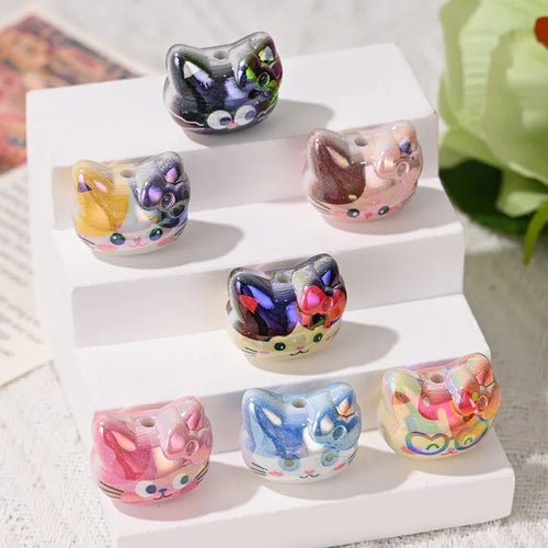 Cartoon Three-dimensional Cute Cat KT Straight Hole Loose Beads