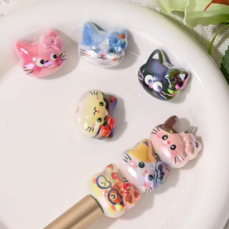 Cartoon Three-dimensional Cute Cat KT Straight Hole Loose Beads