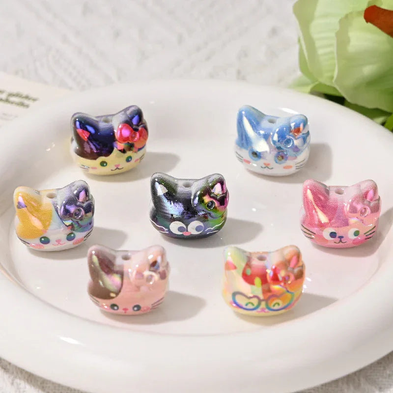 Cartoon Three-dimensional Cute Cat KT Straight Hole Loose Beads
