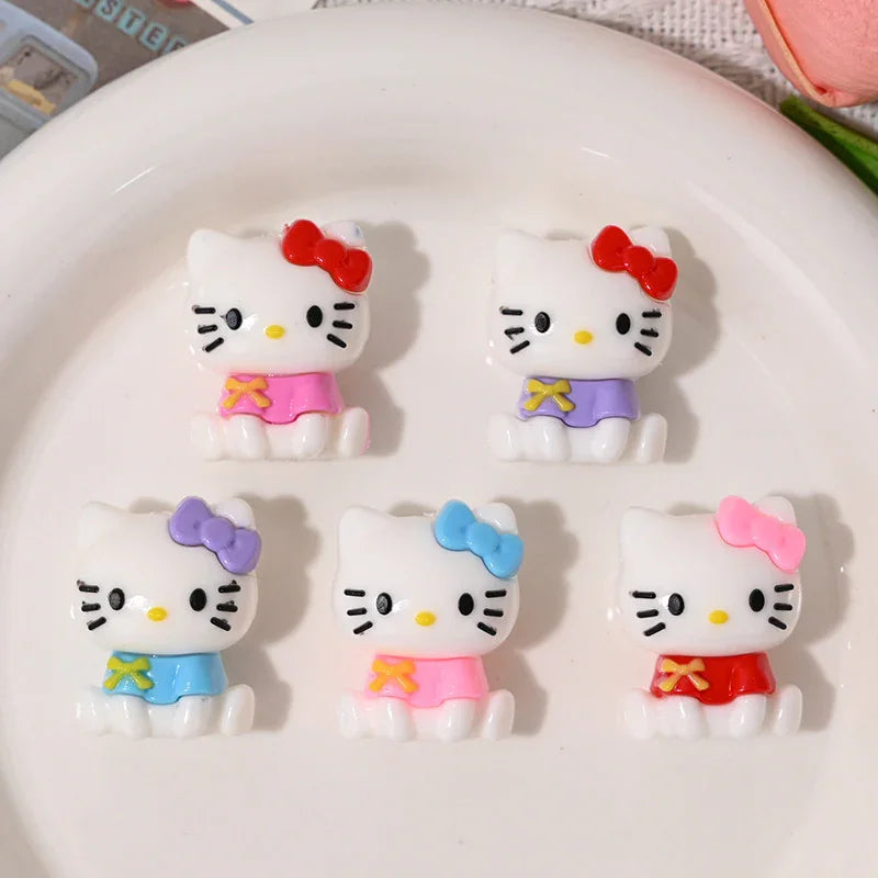 Sitting Posture Hello Kitty Cartoon Rubber Beads KT Cat Bow with Holes Loose Beads