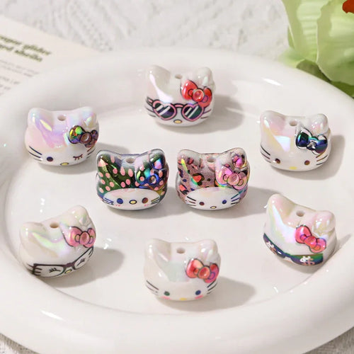 UV Color Plated Cute Three-Dimensional Cat's Head Straight Beads