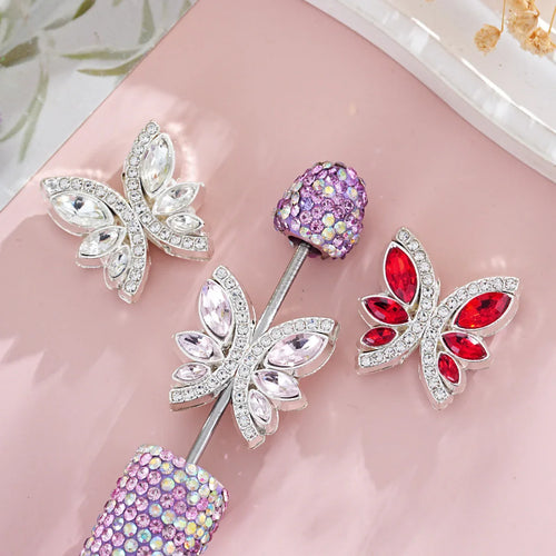 Diamond-encrusted Butterfly Metal Straight-hole Beads