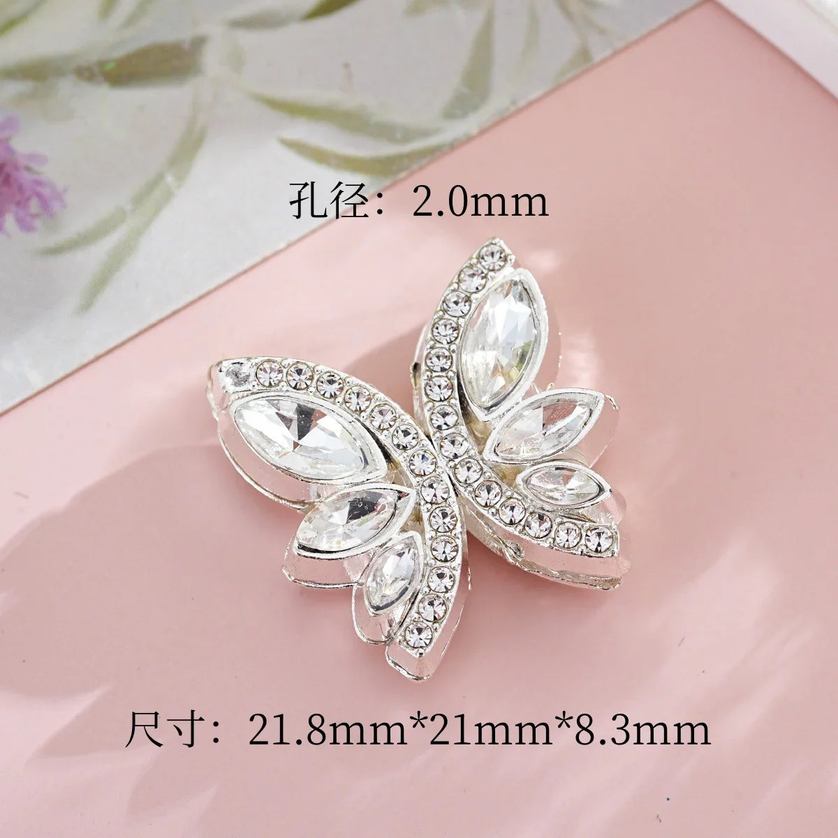 Diamond-encrusted Butterfly Metal Straight-hole Beads