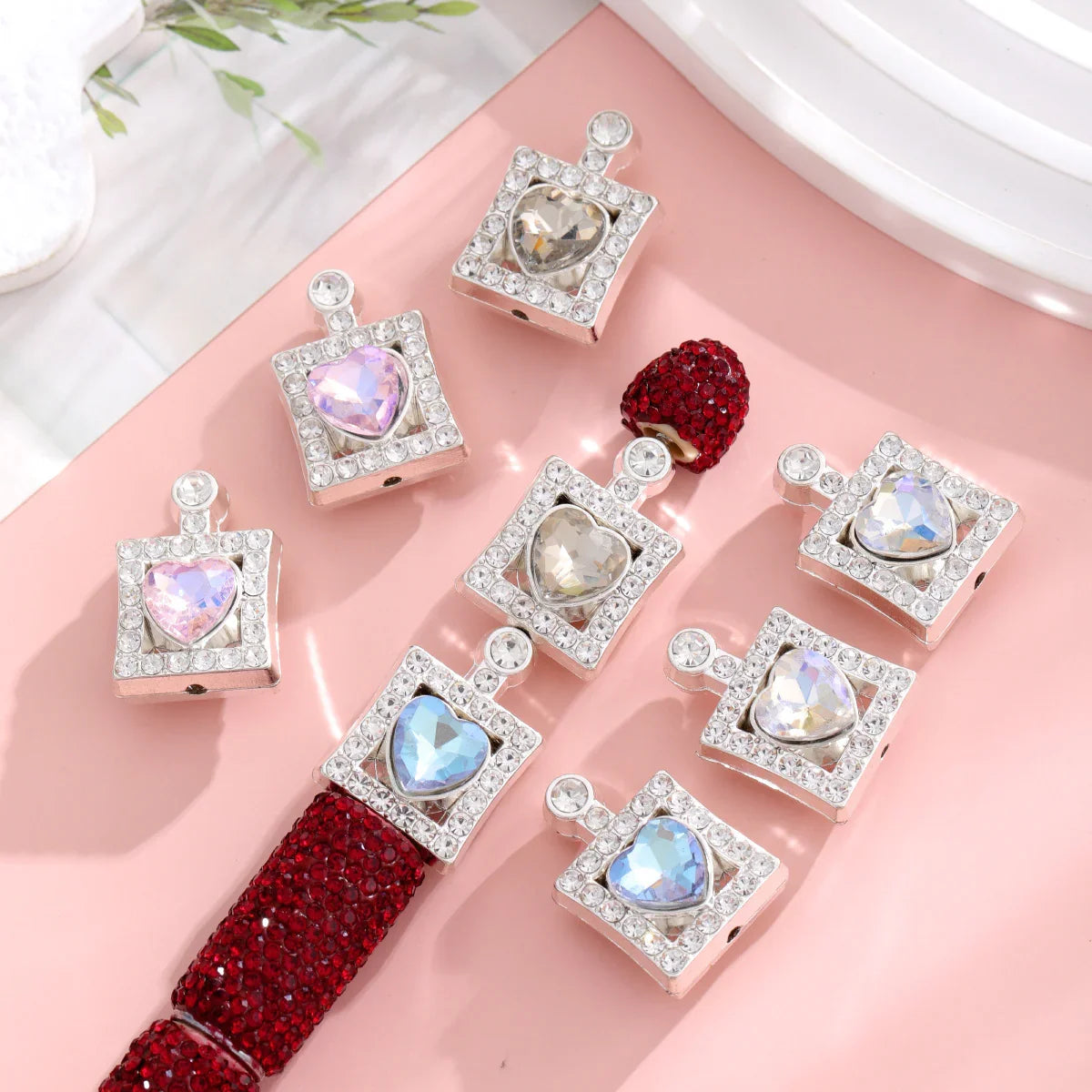 Alloy Double-sided Love Perfume Bottle Full of Drill Straight Hole String Pen Beads