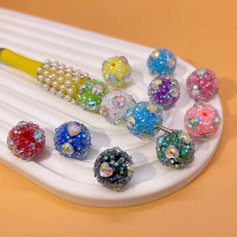 16mm Acrylic Granulated Sugar Love Ball AB Color Round Bead Straight Hole Diamond