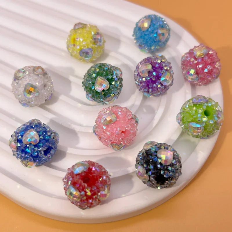 16mm Acrylic Granulated Sugar Love Ball AB Color Round Bead Straight Hole Diamond