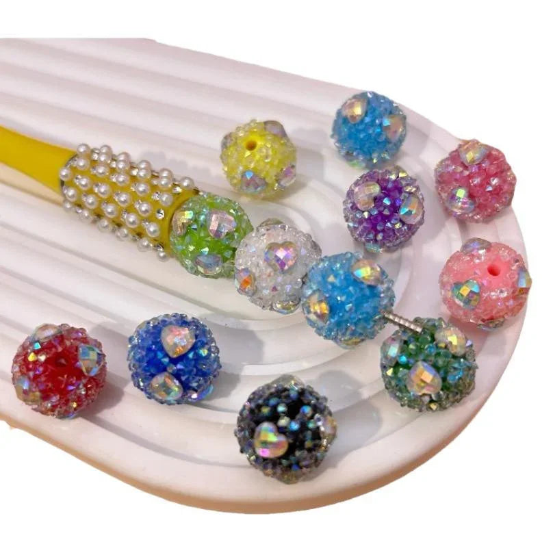 16mm Acrylic Granulated Sugar Love Ball AB Color Round Bead Straight Hole Diamond