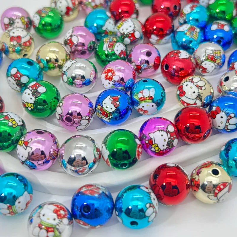 16mm Acrylic UV Color Plated Print Christmas Tree Snowman Kt Cat Straight Hole Beads