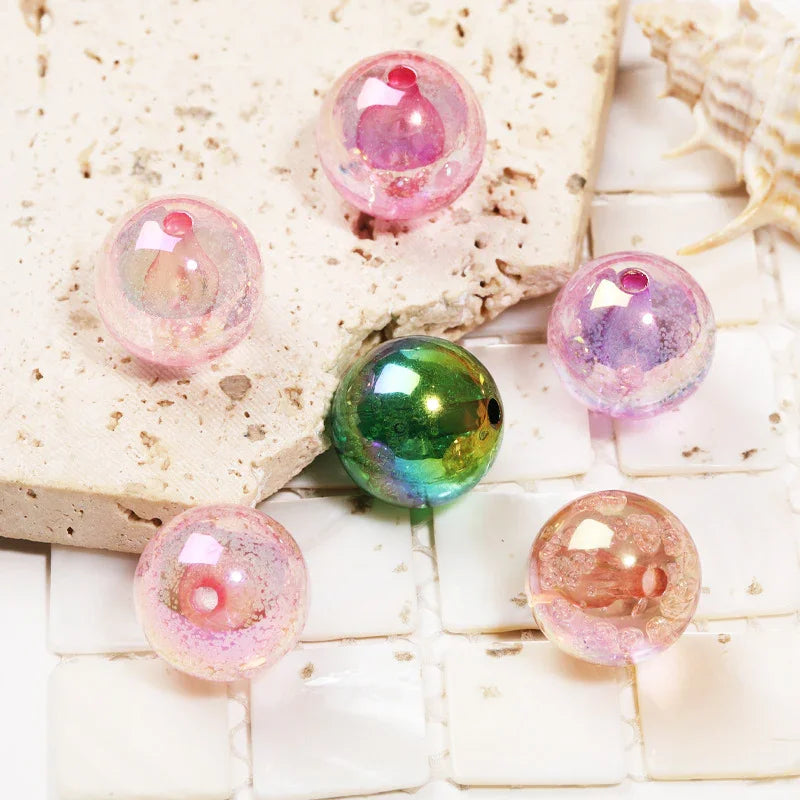 19mm Floral Crack Color Heart Plated Straight Hole Beads