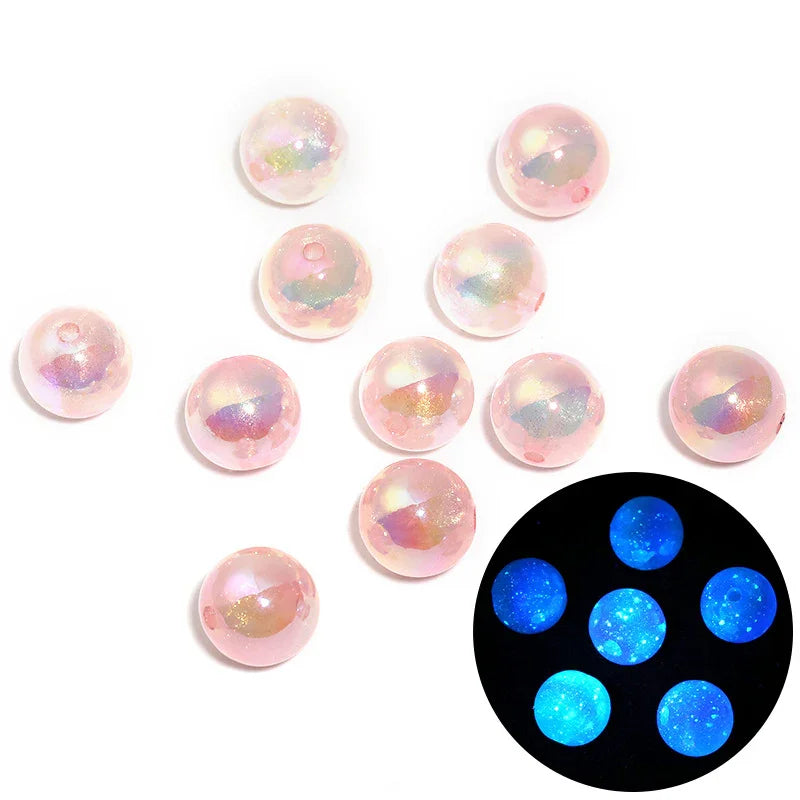 16MM Luminous Fine Flash Mermaid Beaded High Transparent Acrylic Through Hole Loose Beads