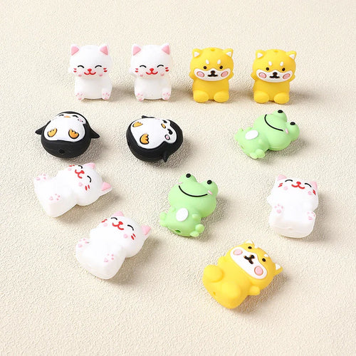 Cute 3D Cartoon Frog Silicone Beads Loose Beads Beaded