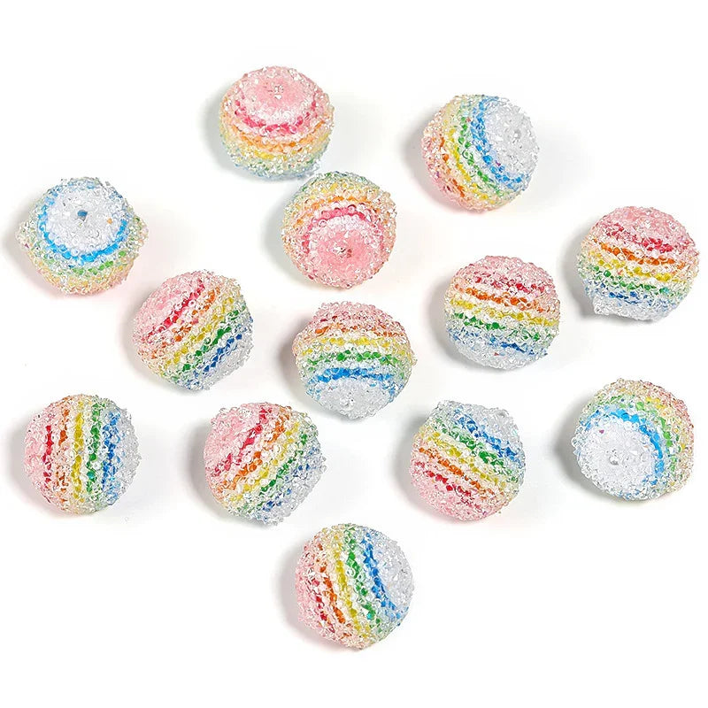 18mm Rainbow Stripe Sugar Beaded Flash Rhinestone