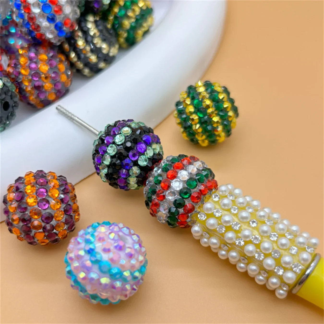 20MM Resin Striped Drill Ball with Large Hole Beads