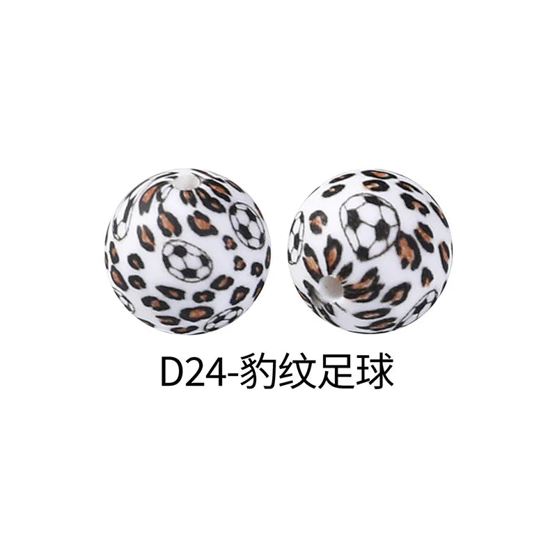 100pcs Factory Water Transfer Round 15mm Silicone Beads European and American Fashion Beaded Bracelet Jewelry Bulk Silicone Beads Wholesale