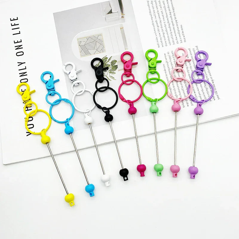 DIY Beaded Lobster Button Macaroon Color Metal Keychain