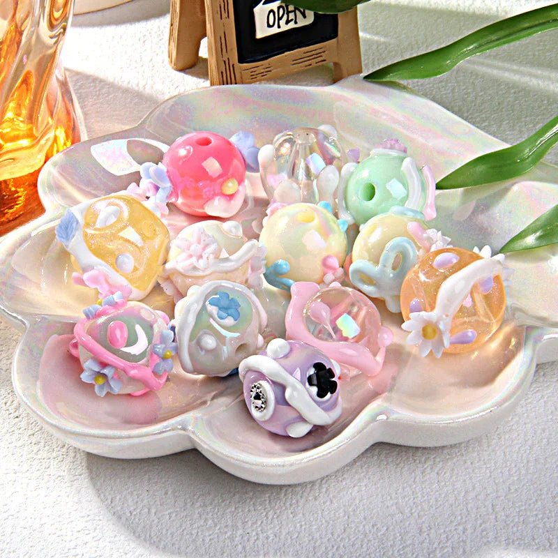 Hand-painted Clay Beads Sticky Flower Loose Beads Beaded