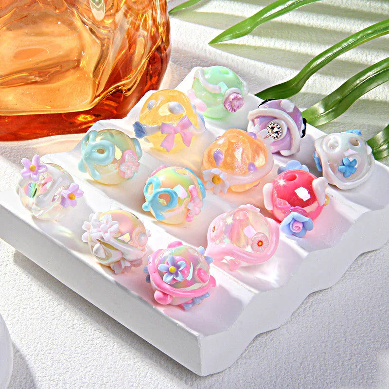 Hand-painted Clay Beads Sticky Flower Loose Beads Beaded