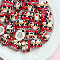 Beaded white cream red and black lines