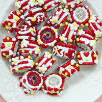 Mixed red and white cream with yellow dots
