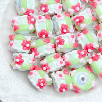 White Bead Green White Cream Small Red Flower