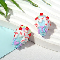 flat blue beads white cream red dot