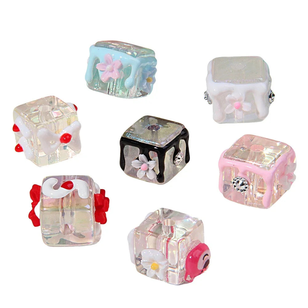 Handmade Drop Glue Cube Transparent Acrylic Beads