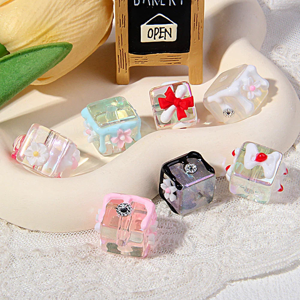 Handmade Drop Glue Cube Transparent Acrylic Beads