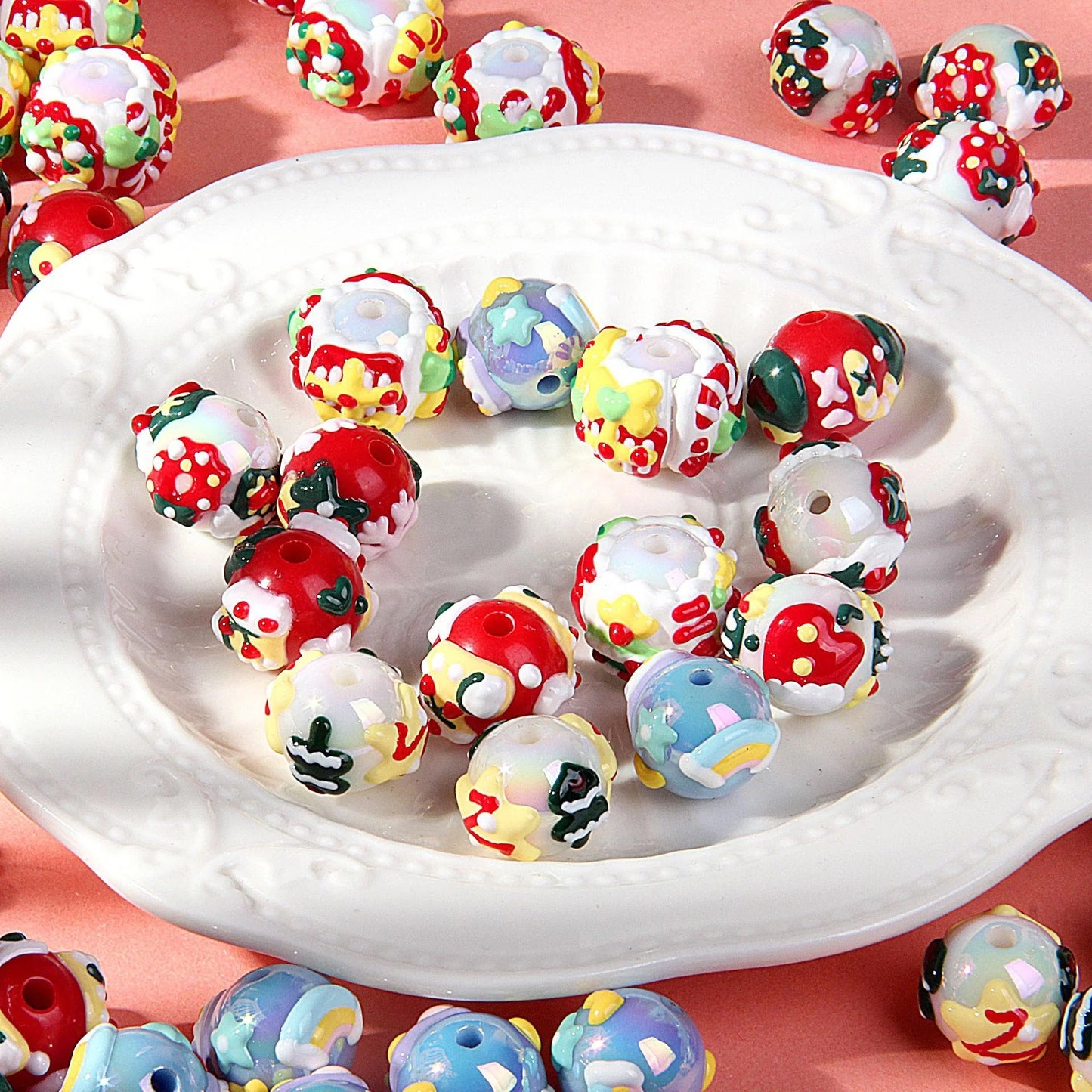 Christmas Hand-painted Beads Beaded Handmade Loose Beads