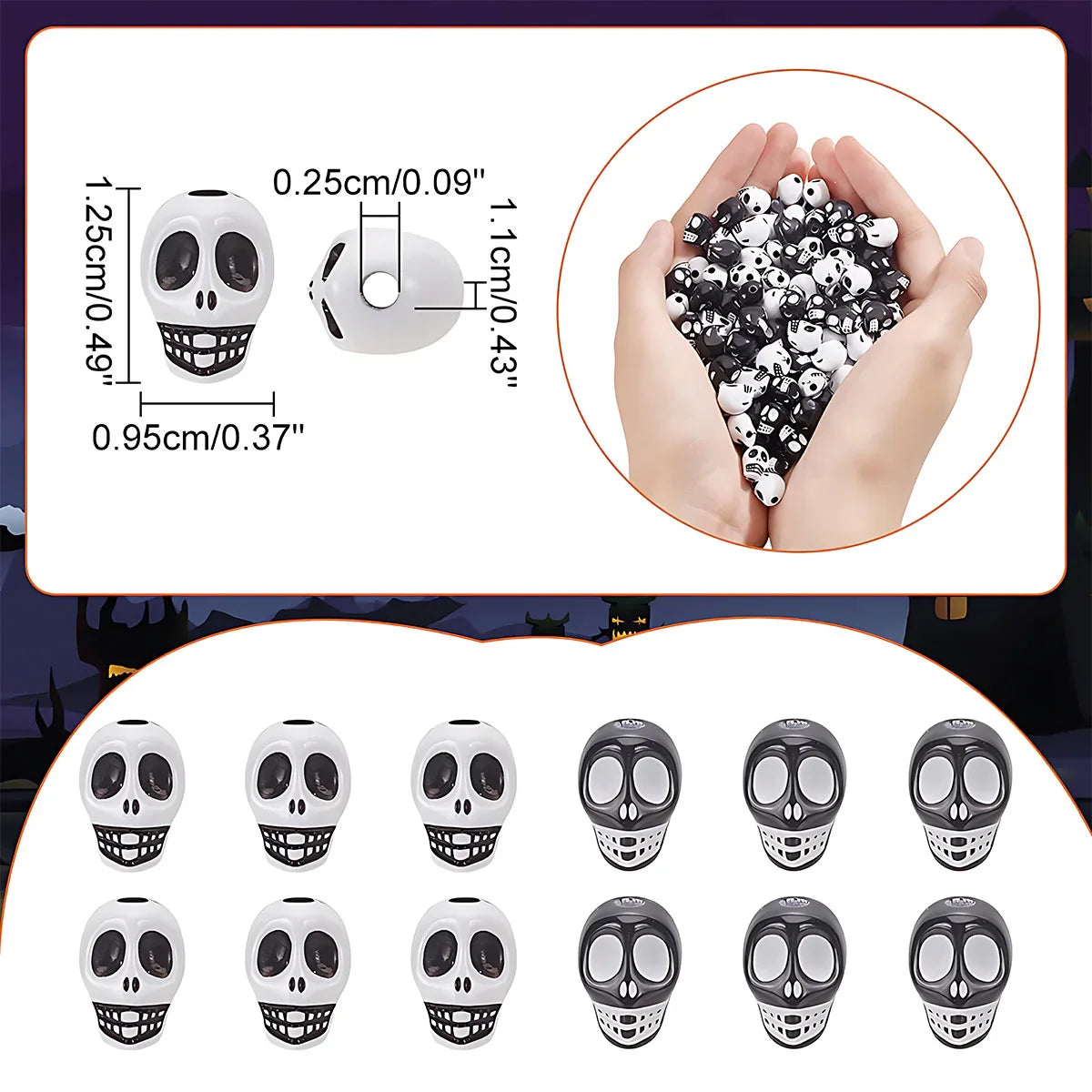 Halloween Skull Beads Mixed Colors