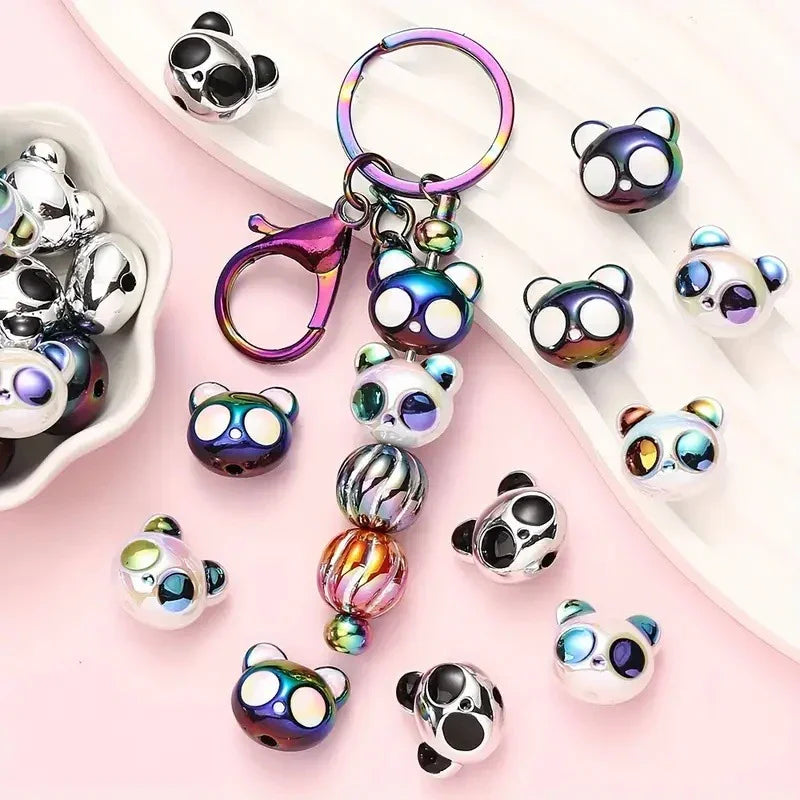 Acrylic Oil Drop Panda Vertical Hole Beads