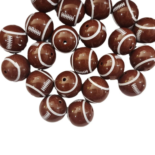 20MM Acrylic Brown Rugby Print Beads