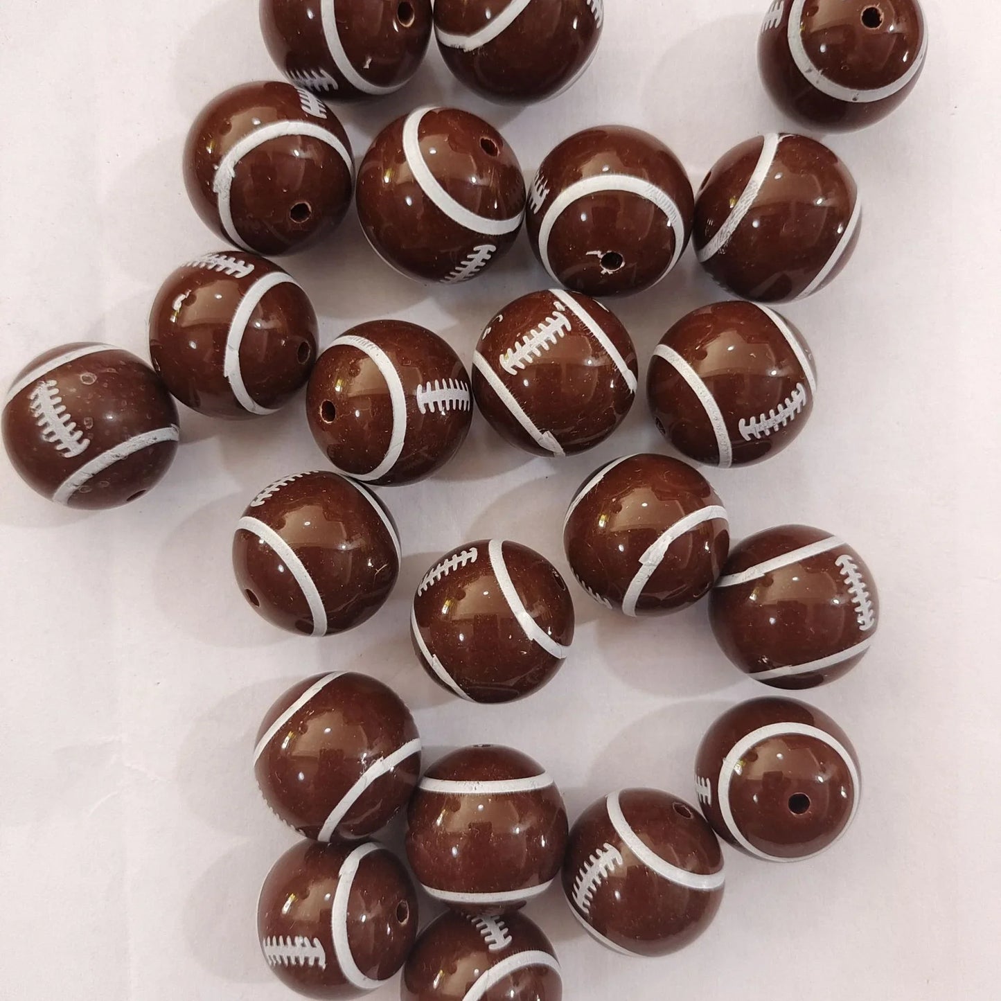 20MM Acrylic Brown Rugby Print Beads