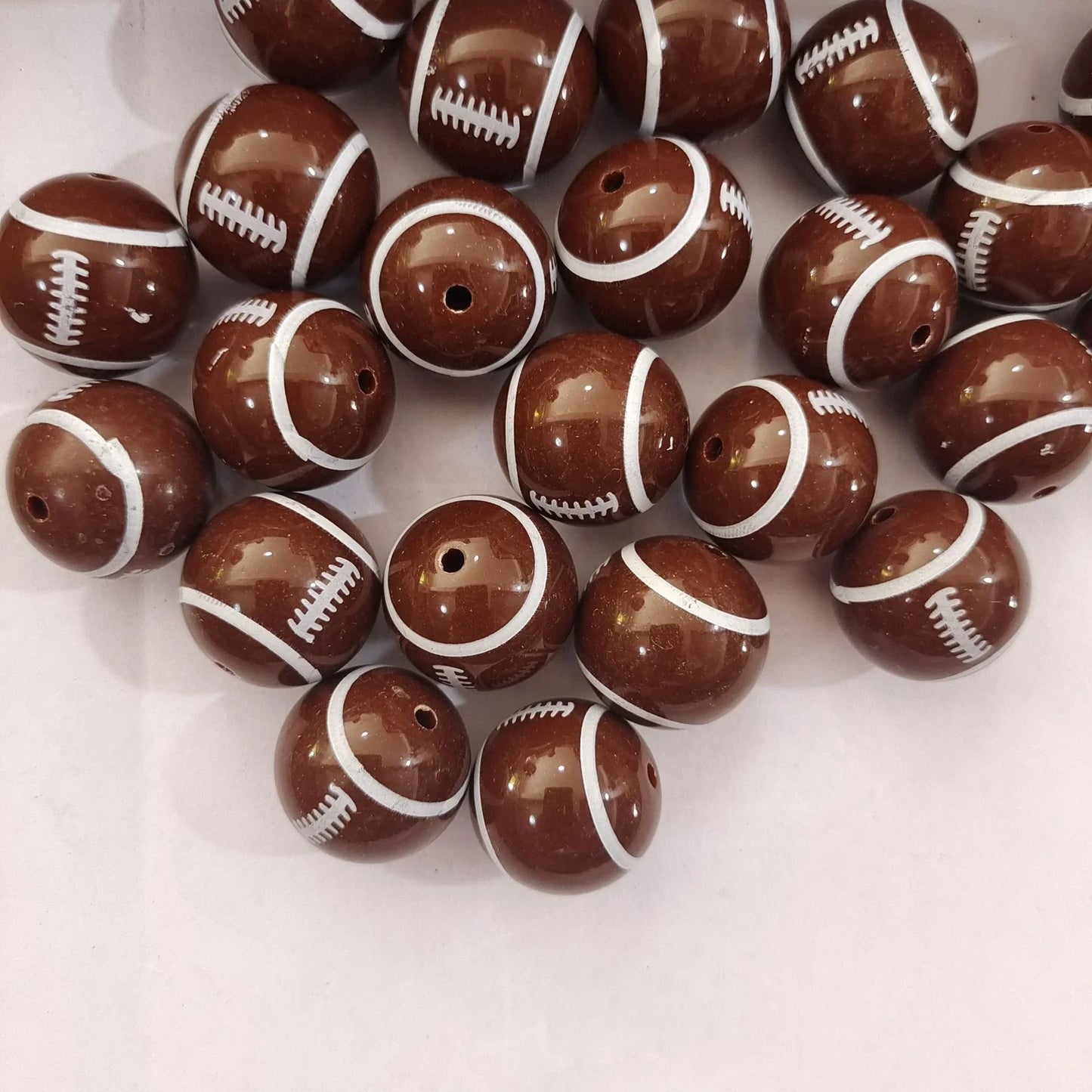20MM Acrylic Brown Rugby Print Beads