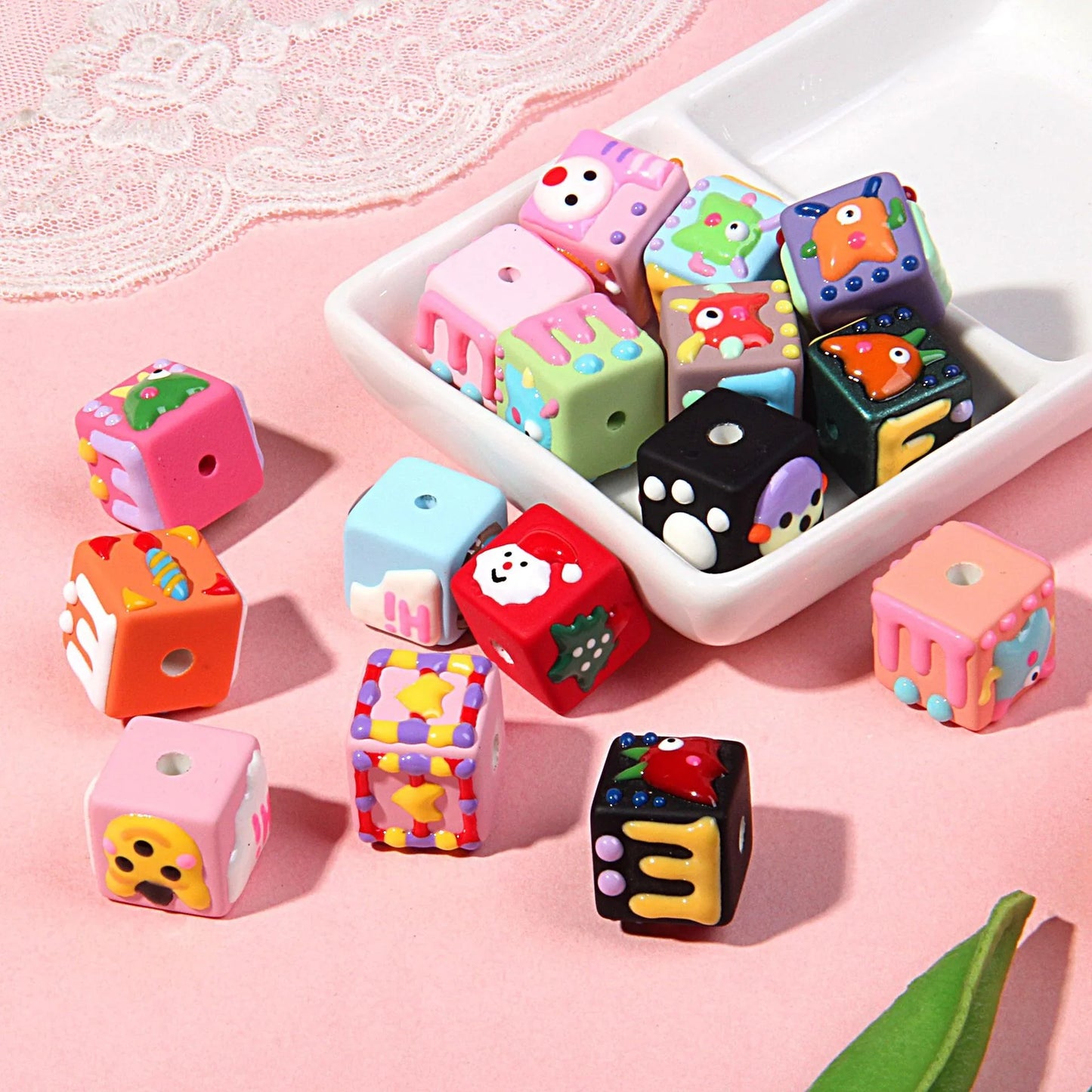 18MM Matte Square Hand Painted Beads Mobile Phone Chain Beads
