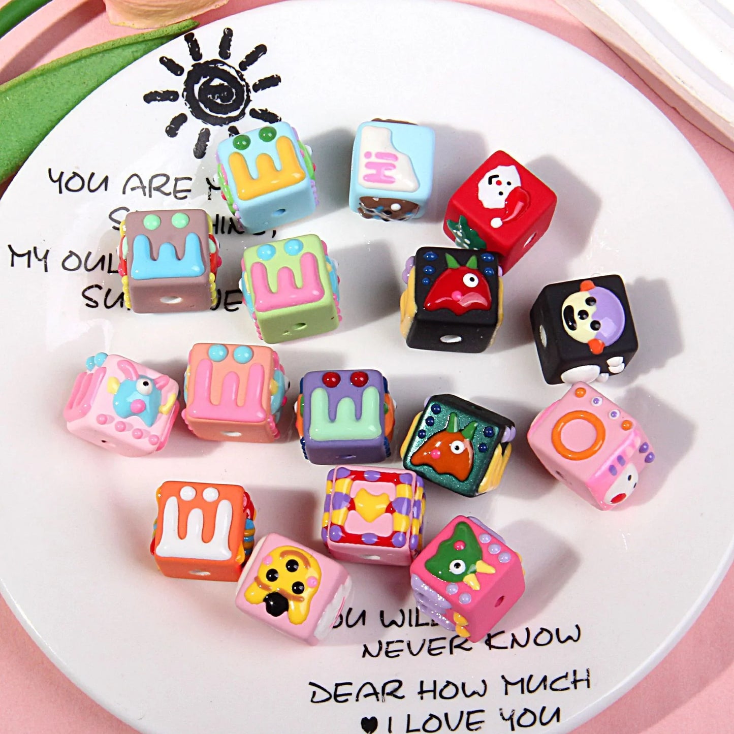 18MM Matte Square Hand Painted Beads Mobile Phone Chain Beads